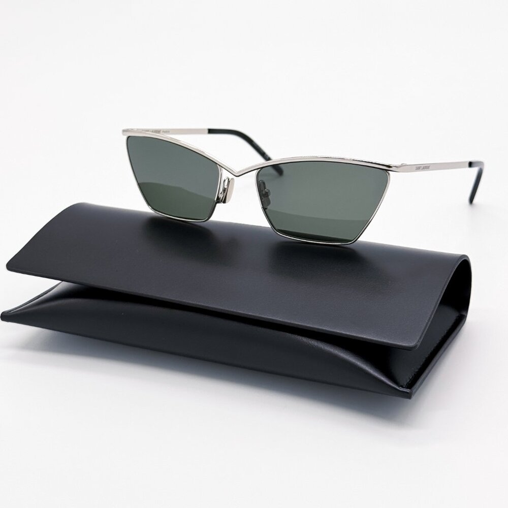 NEW SAINT LAURENT SL637 002 SUNGLASSES WOMEN SILVER GRAY CAT EYE SL 637 002